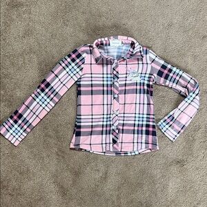 btween Pink and Navy Plaid Kids Button Down Shirt